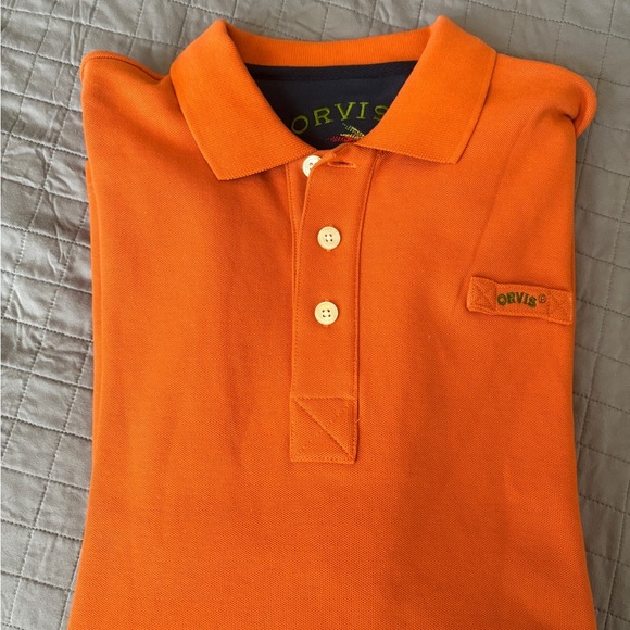Orvis Men's Orange Polo heavy weight ruby  Shirt never worn large - Picture 1 of 7